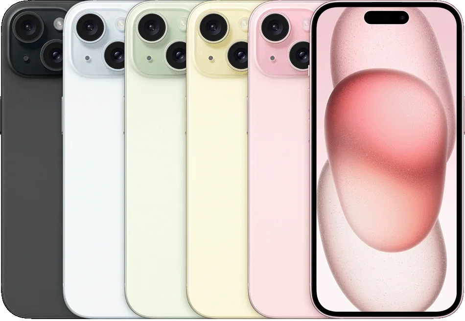 iPhone 15 — Black, Blue, Green, Yellow, Pink