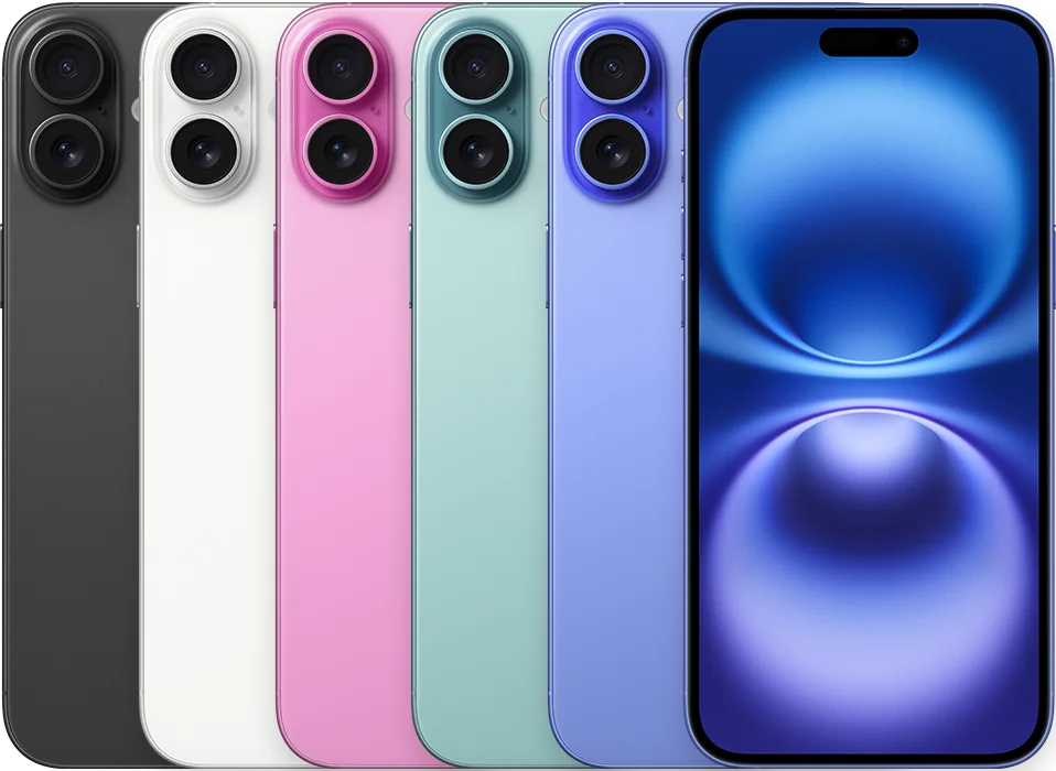 iPhone 16 Plus — Black, White, Pink, Teal, Ultramarine