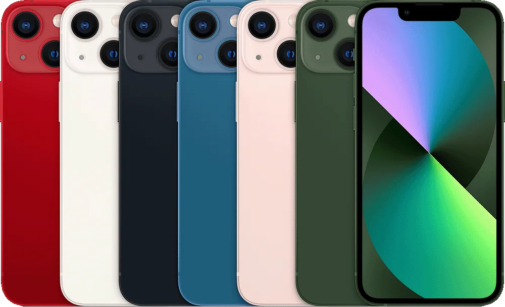 iPhone 13 mini — (PRODUCT)RED, starlight, midnight, blue, pink, green
