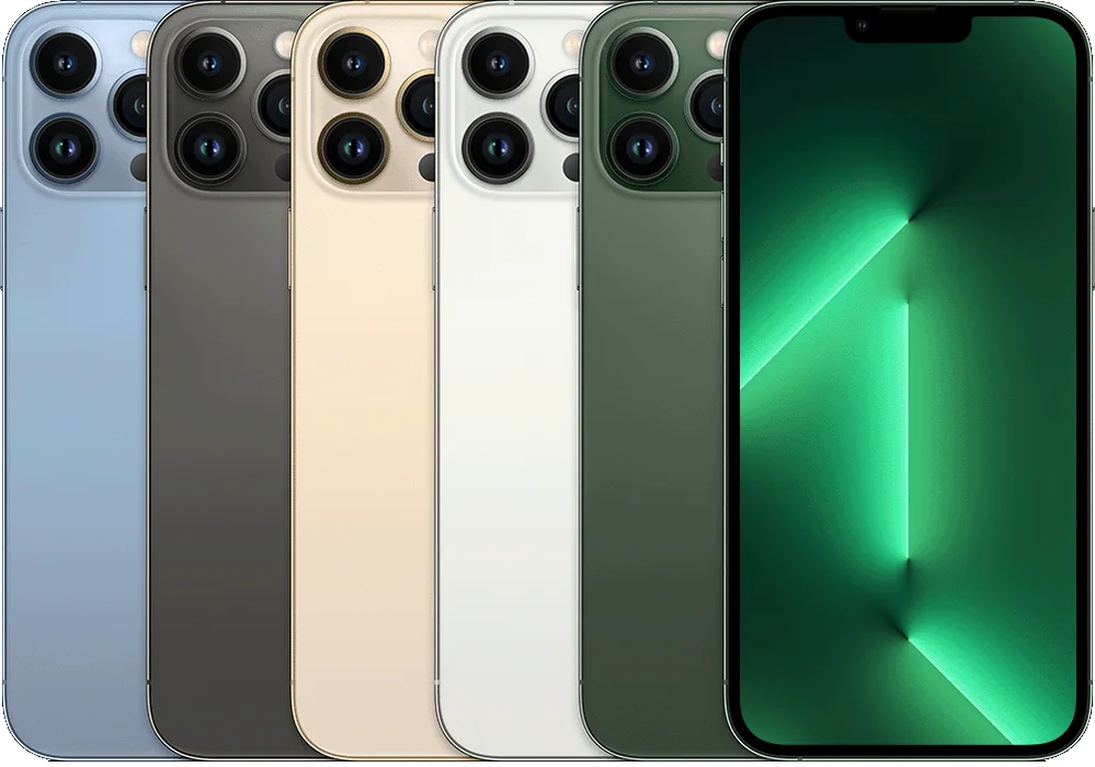 iPhone 13 Pro Max — Graphite, gold, silver, sierra blue, alpine green